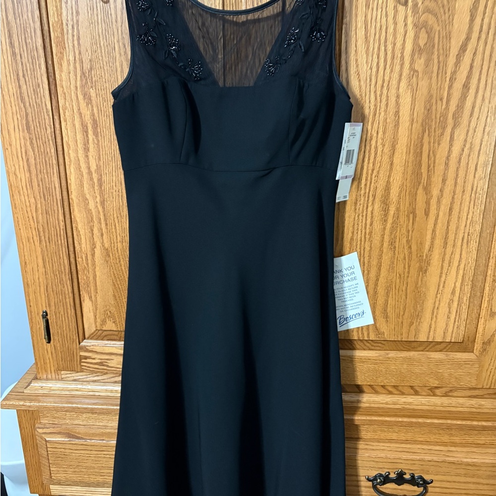 Evan Picone Black Midi Dress with Sheer Floral Detail size 6